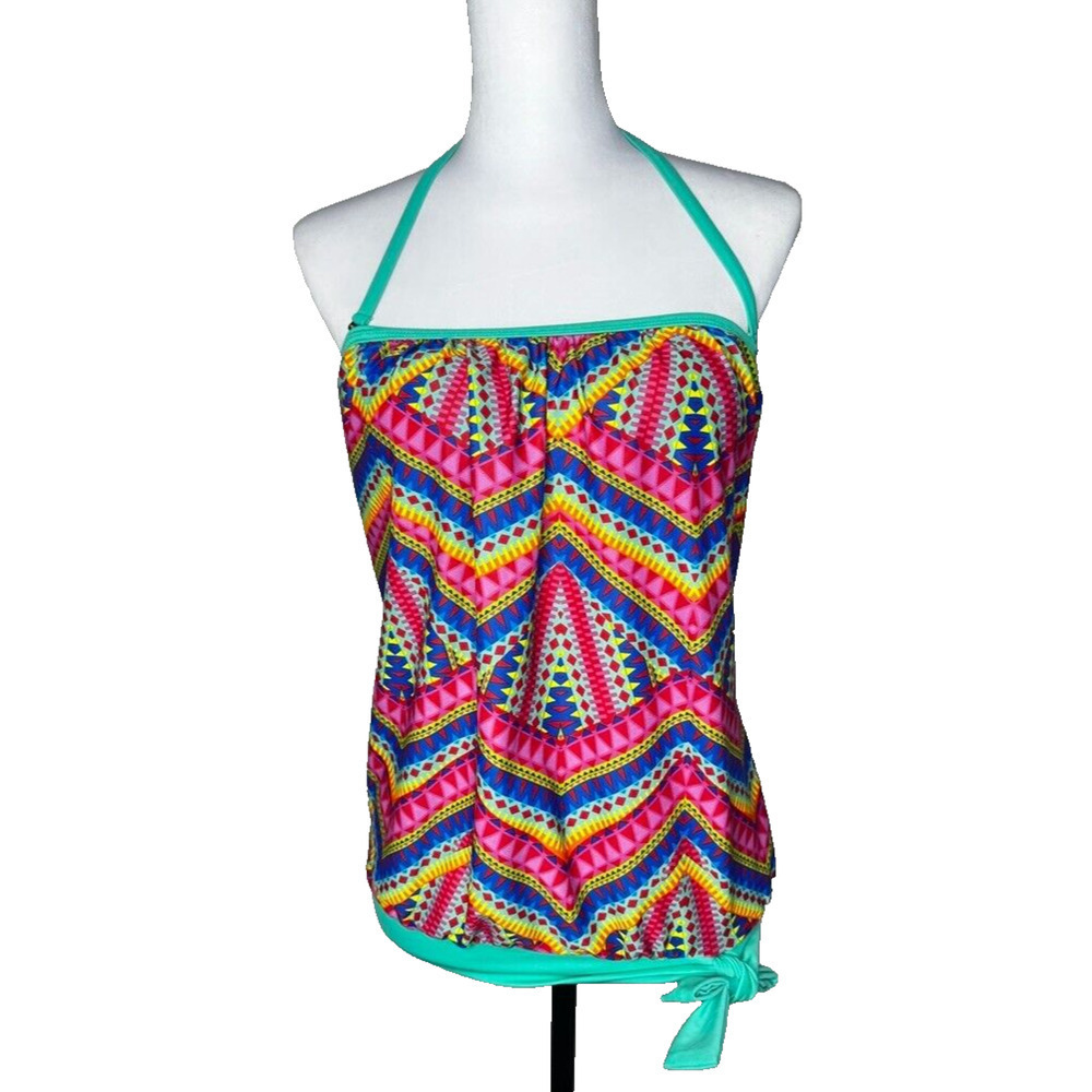 Dippin' Daisy's Tankini Top Swim Bandau Sz 8 Medium Teal Rainbow Multicolor